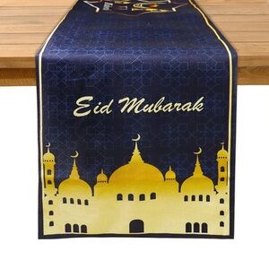 🎄XMAS13-D - Eid Mubarak Table Runner in Blue and Gold